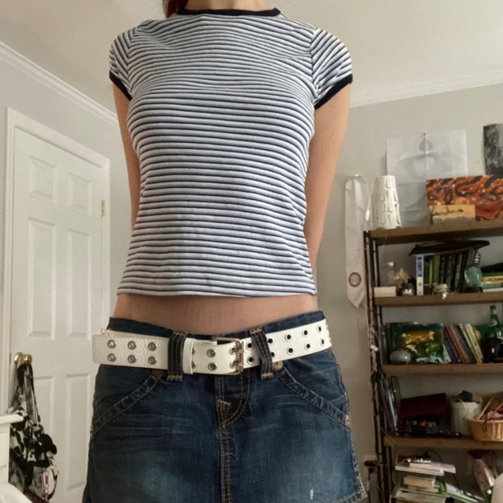 Brandy Melville blue and white striped crop top